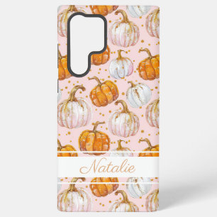 Coque Samsung Galaxy Motif de citrouille à l'aquarelle avec nom