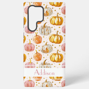 Coque Samsung Galaxy Motif de citrouille à l'aquarelle avec nom