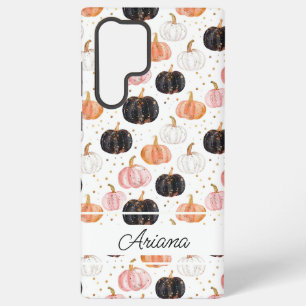 Coque Samsung Galaxy Motif de citrouille à l'aquarelle avec nom