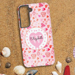 Coque Samsung Galaxy Motif de coeur rose coloré Monogramme Coeur blanc<br><div class="desc">Ce boîtier de téléphone chic est doté d'un coeur pastel aquarelle arrière - plan et rose coeur et pois avec le prénom et la lettre initiale monogramme. Personnalisez les champs de texte avec un prénom ou un nom et une initiale, supprimez le texte ou modifiez-le à l'aide de l'outil de...</div>