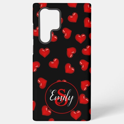 Coque Samsung Galaxy motif de coeur rouge élégant sur monogramme person (Verso)
