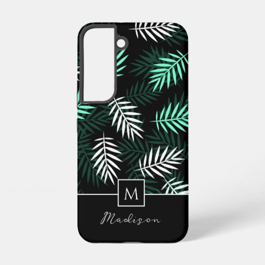 Coque Samsung Galaxy Motif de feuilles vertes à monogramme moderne (Verso)