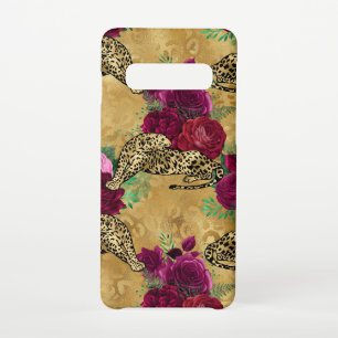 Coque Samsung Galaxy S10 Motif de fleurs de rose rouge Cheetah Leopard