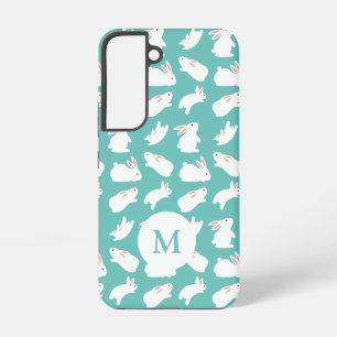 Coque Samsung Galaxy Motif de lapin mignon sur monogramme sarcelle
