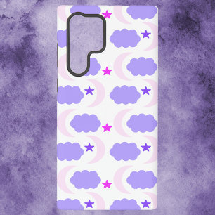 Coque Samsung Galaxy Motif de lune, d'étoiles et de nuages rose et viol
