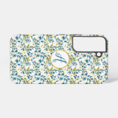Coque Samsung Galaxy Motif feuille bleue et or avec initiales (Verso Horizontal)