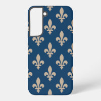 Motif Fleur de Lis, Royal Français, Crème sur Bleu