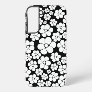 Coque Samsung Galaxy Motif Fleur rétro en blanc sur noir