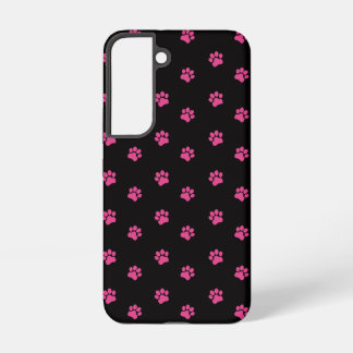 Coque Samsung Galaxy Motif Fuchsia Cat Paw sur Arrière - plan noir
