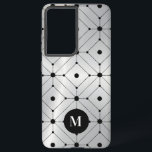 Coque Samsung Galaxy Motif géométrique noir argent arrière - plan métal<br><div class="desc">Une image élégante d'arrière - plan métallique argenté avec un motif géométrique noir. monogramme facultatif.</div>