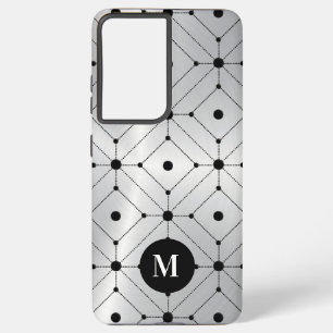 Coque Samsung Galaxy Motif géométrique noir argent arrière - plan métal
