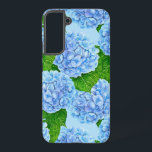 Coque Samsung Galaxy Motif hydrangée bleu<br><div class="desc">Motif en fleur d'hydrangée bleue peinte d'aquarelles.</div>