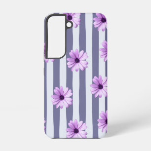 Coque Samsung Galaxy motif rayé avec des pâquerettes violettes