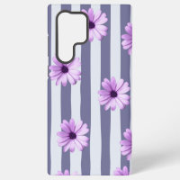 motif rayé avec marguerites violettes