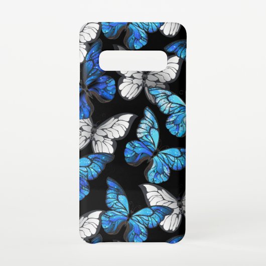 Coque Samsung Galaxy Motif sans couleur foncée avec papillons bleus Mor (Dos)