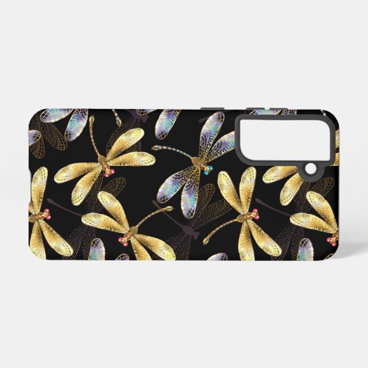 Coque Samsung Galaxy Motif sans couture avec libellules d'or (Verso Horizontal)