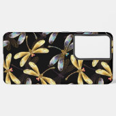 Coque Samsung Galaxy Motif sans couture avec libellules d'or (Côté gauche)