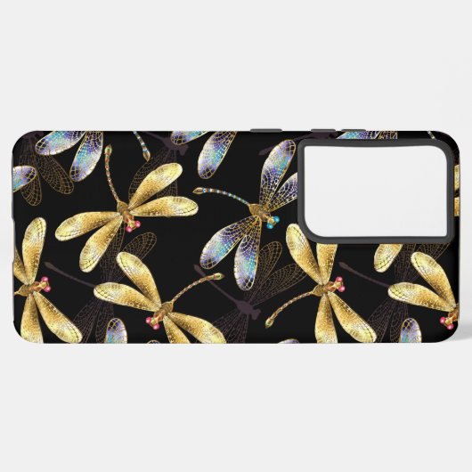 Coque Samsung Galaxy Motif sans couture avec libellules d'or (Côté gauche)