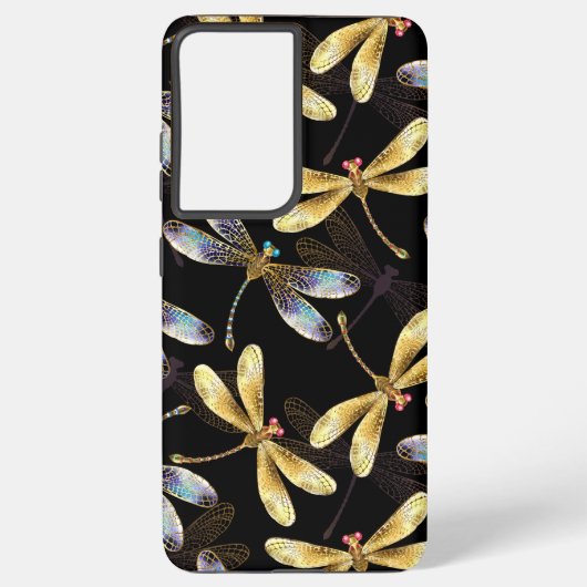 Coque Samsung Galaxy Motif sans couture avec libellules d'or (Verso)