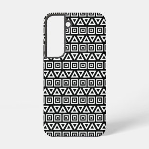 Coque Samsung Galaxy Motif Triangles+Carrés Aztèques Blanc sur Noir