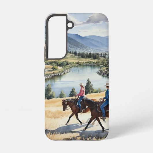 Coque Samsung Galaxy Mountain Wilderness Lake Horses Riding (Verso)