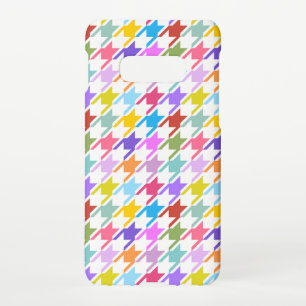 Coque Samsung Galaxy S10E Multicolor Houndstooth+Motif blanc