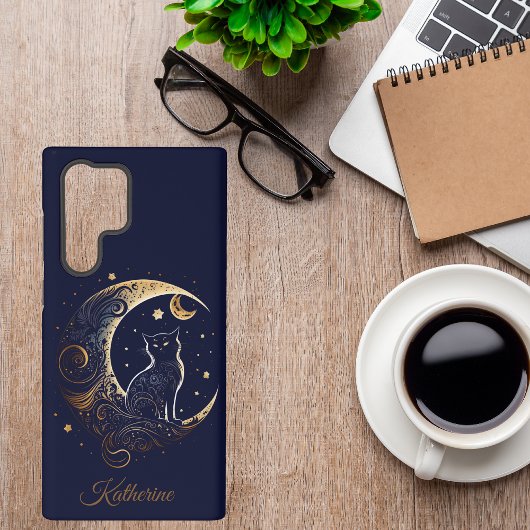 Coque Samsung Galaxy Mystical Cat Moon - Personalized Celestial Gift