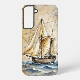 Coque Samsung Galaxy Navire nautique Vintage personnalisé avec carte an