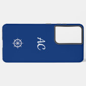 Coque Samsung Galaxy Navires nautiques Roue Bleu+Blanc (Personnaliser) (Côté gauche)