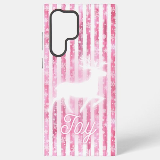 Coque Samsung Galaxy Noël rose et blanc Joie Reindeer (Verso)