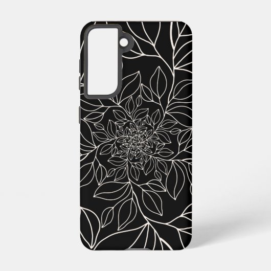 Coque Samsung Galaxy Noir blanc abstrait lignes de tige feuilles ondulé (Verso)