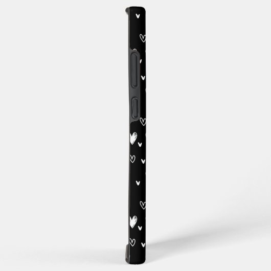 Coque Samsung Galaxy Noir Blanc Doodle Hearts Motif Monogramme Nom (Côté droit)