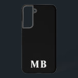 Coque Samsung Galaxy Noir et blanc | Monogramme initial moderne minimal<br><div class="desc">Ce design élégant de boîtier de téléphone présente un design moderne simple en noir et blanc. Faites l'un d'un étui téléphonique simple avec des initiales et un nom personnalisés. Ce sera un cadeau unique et cool pour quelqu'un de spécial ou vous-même. Si vous souhaitez modifier les polices ou la position,...</div>