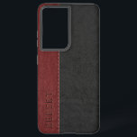 Coque Samsung Galaxy Noir et rouge foncé Vintage en cuir Vintage pointu<br><div class="desc">Image élégante du look vintage en faux cuir noir et rouge foncé masculin avec monogramme personnalisable.</div>