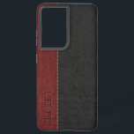 Coque Samsung Galaxy Noir et rouge foncé Vintage en cuir Vintage pointu<br><div class="desc">Image élégante du look vintage en faux cuir noir et rouge foncé masculin avec monogramme personnalisable.</div>