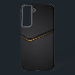 Coque Samsung Galaxy Noir métallique avec accent de ligne dynamique or<br><div class="desc">Arrière - plan de texture métallique noir et gris avec bande dorée dynamique. Design moderne et élégant.</div>