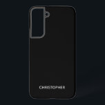 Coque Samsung Galaxy Noir simple et personnalisé<br><div class="desc">Ce boîtier de téléphone comporte un nom personnalisé dans une police de bloc sur un simple arrière - plan noir.</div>
