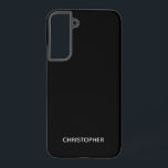Coque Samsung Galaxy Noir simple et personnalisé<br><div class="desc">Ce boîtier de téléphone comporte un nom personnalisé dans une police de bloc sur un simple arrière - plan noir.</div>