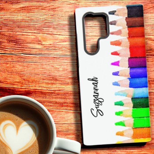 Coque Samsung Galaxy Nom amusant Pencils couleur dans l'aquarelle perso