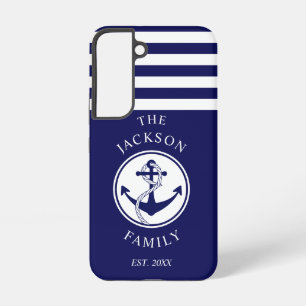 Coque Samsung Galaxy Nom de famille nautique bleu marine moderne