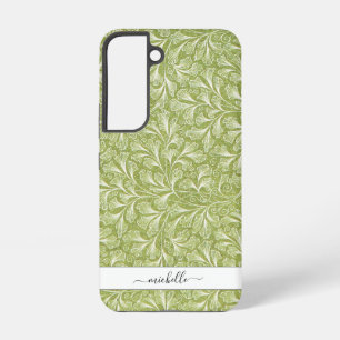 Coque Samsung Galaxy Nom de script botanique vert élégant vintage