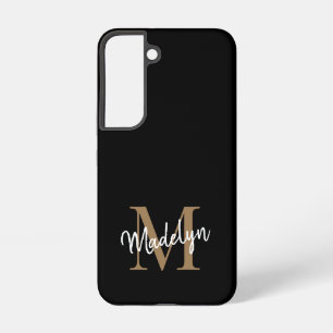 Coque Samsung Galaxy Nom de script féminin Monogramme Or Noir Moderne