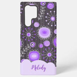 Coque Samsung Galaxy Nom floral cœur et fleur gris violet fantaisiste