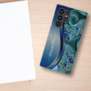 Coque Samsung Galaxy Nom manuscrit Fractal Blue moderne