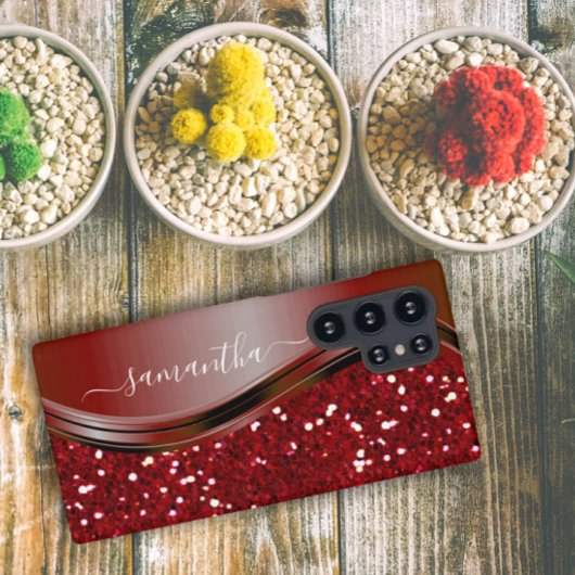 Coque Samsung Galaxy Nom manuscrit Glam Red Metal Parties scintillant s