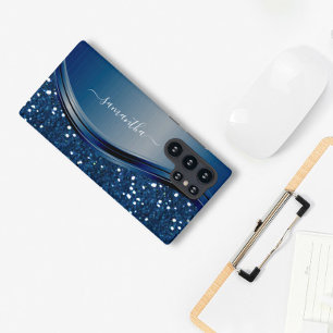 Coque Samsung Galaxy Nom manuscrit Navy Blue Paillettes Métal