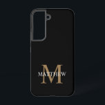 Coque Samsung Galaxy Nom personnalisé Monogramme noir<br><div class="desc">Créez votre propre boîtier de téléphone rond noir personnalisé avec votre nom personnalisé et votre monogramme.</div>