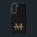 Coque Samsung Galaxy Nom personnalisé Monogramme noir<br><div class="desc">Créez votre propre boîtier de téléphone rond noir personnalisé avec votre nom personnalisé et votre monogramme.</div>