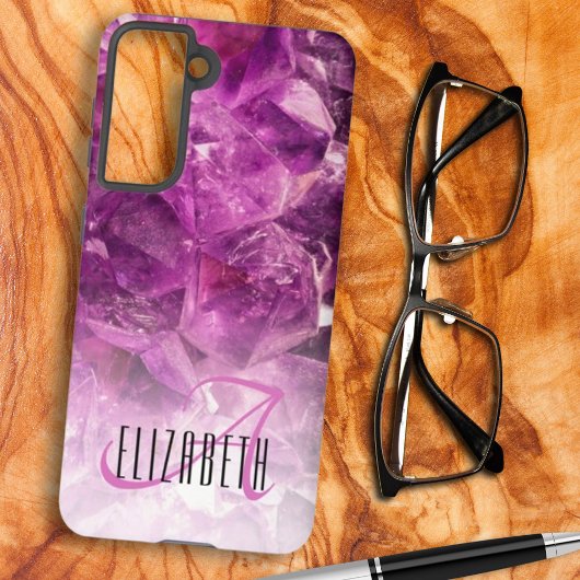 Coque Samsung Galaxy Nom Personnalisé Monogramme Purple Ombre Crystals
