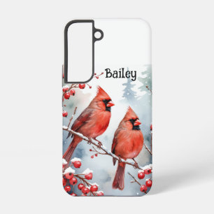 Coque Samsung Galaxy Nom personnalisé Oiseau cardinal rouge Baies de ne